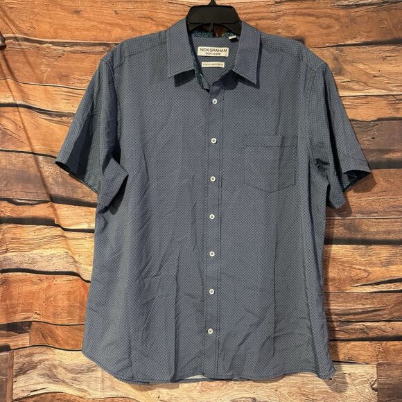 Nick Graham Shirt XL Men’s Short Sleeve Button Up Geometric Floral Trim Stretch - Picture 1 of 8